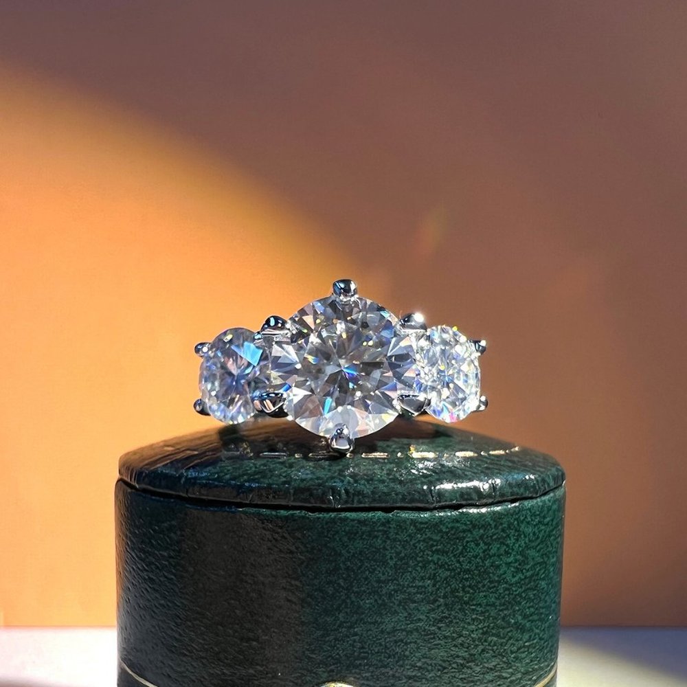 Certified 5ct. t.w. Moissanite Diamond Three Stone Engagement Ring NEW - Picture 10 of 17